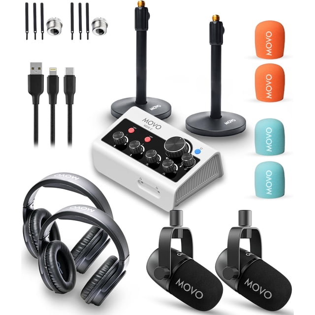 Paquete de equipos de podcast Movo PodPro-T con 2 CastMic para iPhone/Android