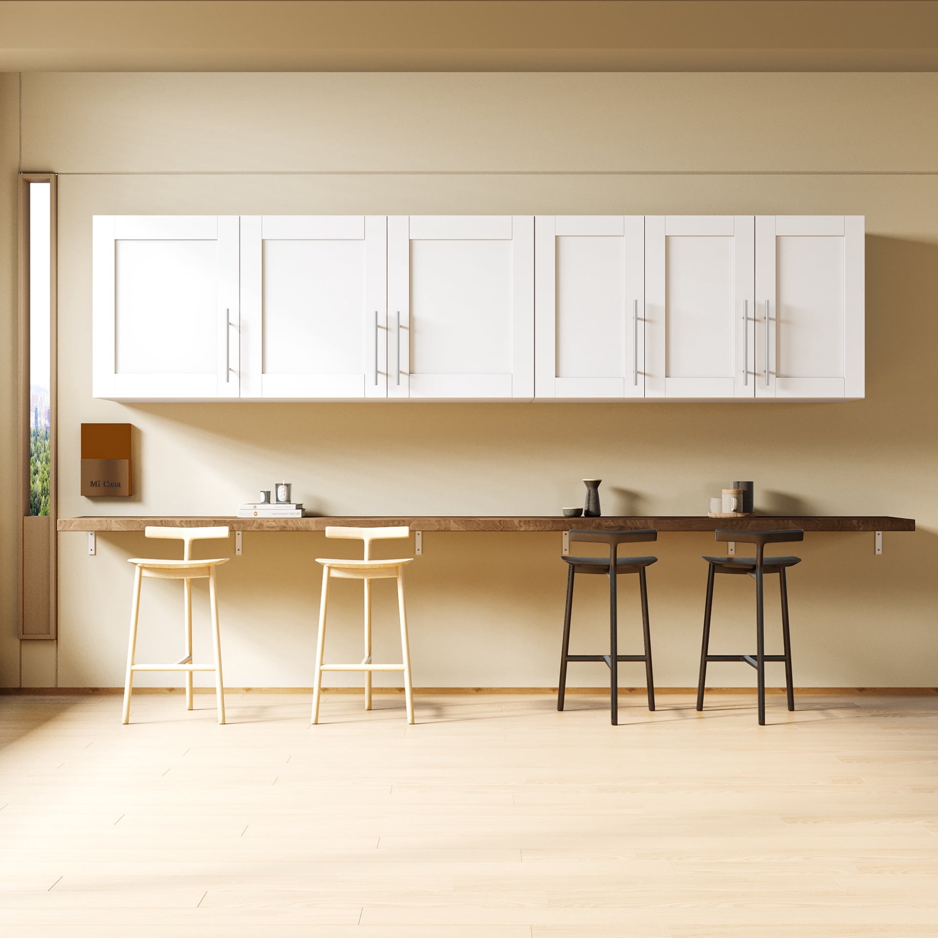 Wall Mounted Storage Cabinet, Kitchen Bathroom Wall Cabinet with Adjustable Shelves, Upper Stackable Storage Cabinet with 3 Doors, 15.75 "D x 35.43" W x 19.69 "H, White