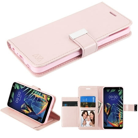 LG K40 Phone Case Luxury PU Leather Flip ID Credit Card Cash Wallet Holder Dual Fold Book Cover Stand Pouch Folio Magnet with extra 5 Slots Card Pocket ROSE GOLD Phone Case Cover for LG K40
