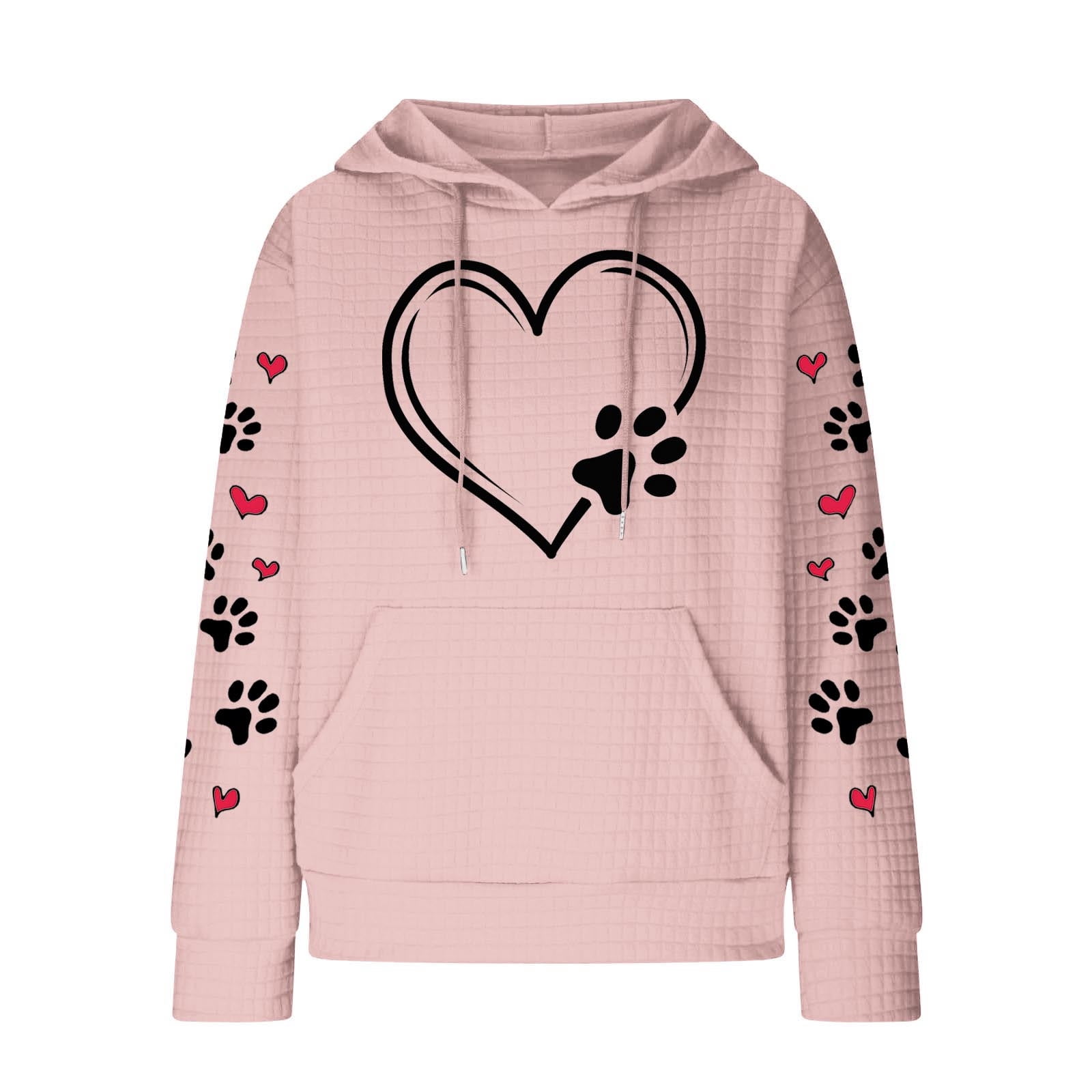 Cute Dog Paw Print Hoodies for Women Casual Oversized Waffle Hooded Sweatshirts Comfy Fall Winter Pullover Tops for Going Out