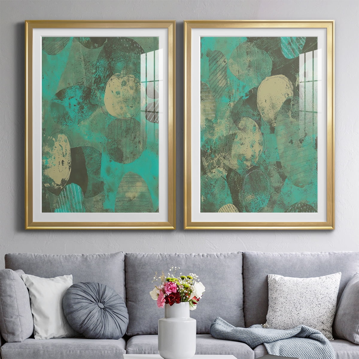 Wexford Home Minty Green Orbs I Premium Framed Print, 26.5" x 36.5" - Ready to Hang, Gold (Set of 2)