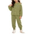 thumbnail image 2 of WAVSUF Girls Fall Fleece Sets 2 Piece, Long Sleeve Zipper Sweatshirts and Joggers Winter Warm Casual Outfits Green 2, 2 of 7