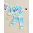 thumbnail image 3 of Suealasg Little Girls Fall Tracksuit Outfits Clothes 3T 4T 5T 6T 7T 8T Kids Girls Long Sleeve Rainbow Striped Print Sweatshirt and Elastic Long Pants 2PCS Casual Autumn Clothing for Children Girls, 3 of 9