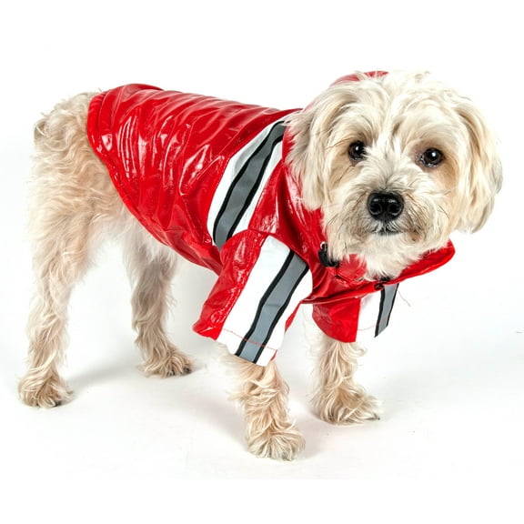 Pet Life ® 'Reflecta-Glow' Reflective Waterproof Adjustable Dog Raincoat Jacket w/ Removable Hood