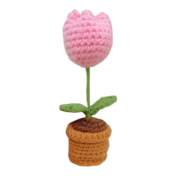 Maceta decorativa de lana tejida a mano con forma de rosa, ideal para el salpicadero del coche, el hogar, la oficina o como elemento decorativo sobre una mesa.