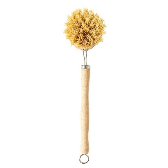 Natural Wooden Dish Brush with Replaceable Tampico Head, Non-Scratch Kitchen Cleaning Brush for Pots Pans Dishes, Eco-Friendly Plastic-Free Scrub Brush, Durable Metal Fixings, Beige 9.06in