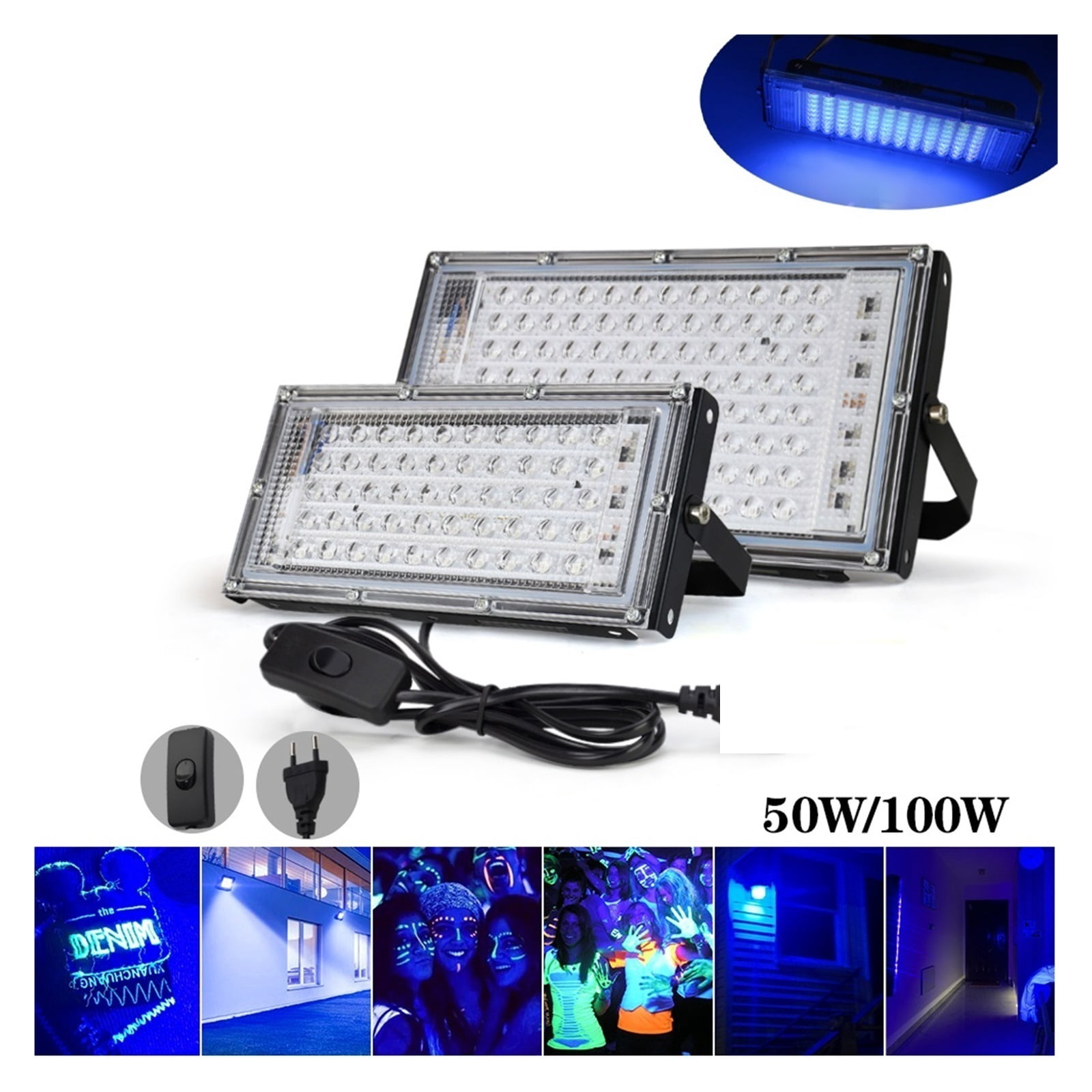 50W 100W UV LED Flood Light Indoor Outdoor Floodlight 395nm 400nm Ultraviolet Fluorescent Stage Lamp Party Spotlight - Wide Angle Beam