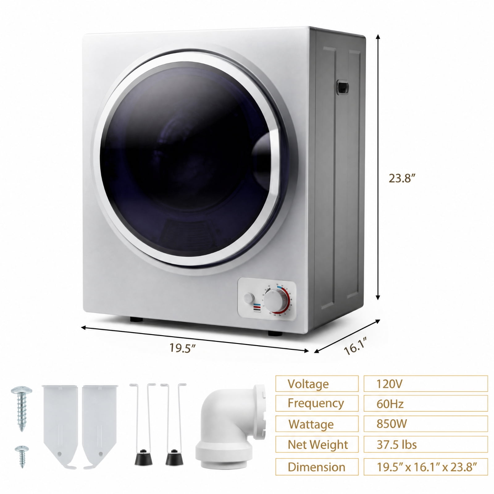RUIE 1.5 Cu.Ft Portable Clothes Dryer with Stainless Steel Drum & Wall Mount, Compact Laundry Dryer for Apartment Dorm RV, 4 Modes, Anti-Wrinkle Portable Dryer, Silver