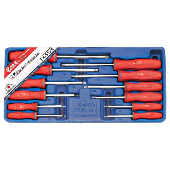 Genius Tools Tamperproof Star Screwdriver Set 12 Piece Precision Star Drive Ergonomic Handles Durable Chrome Vanadium Steel - TX-512A