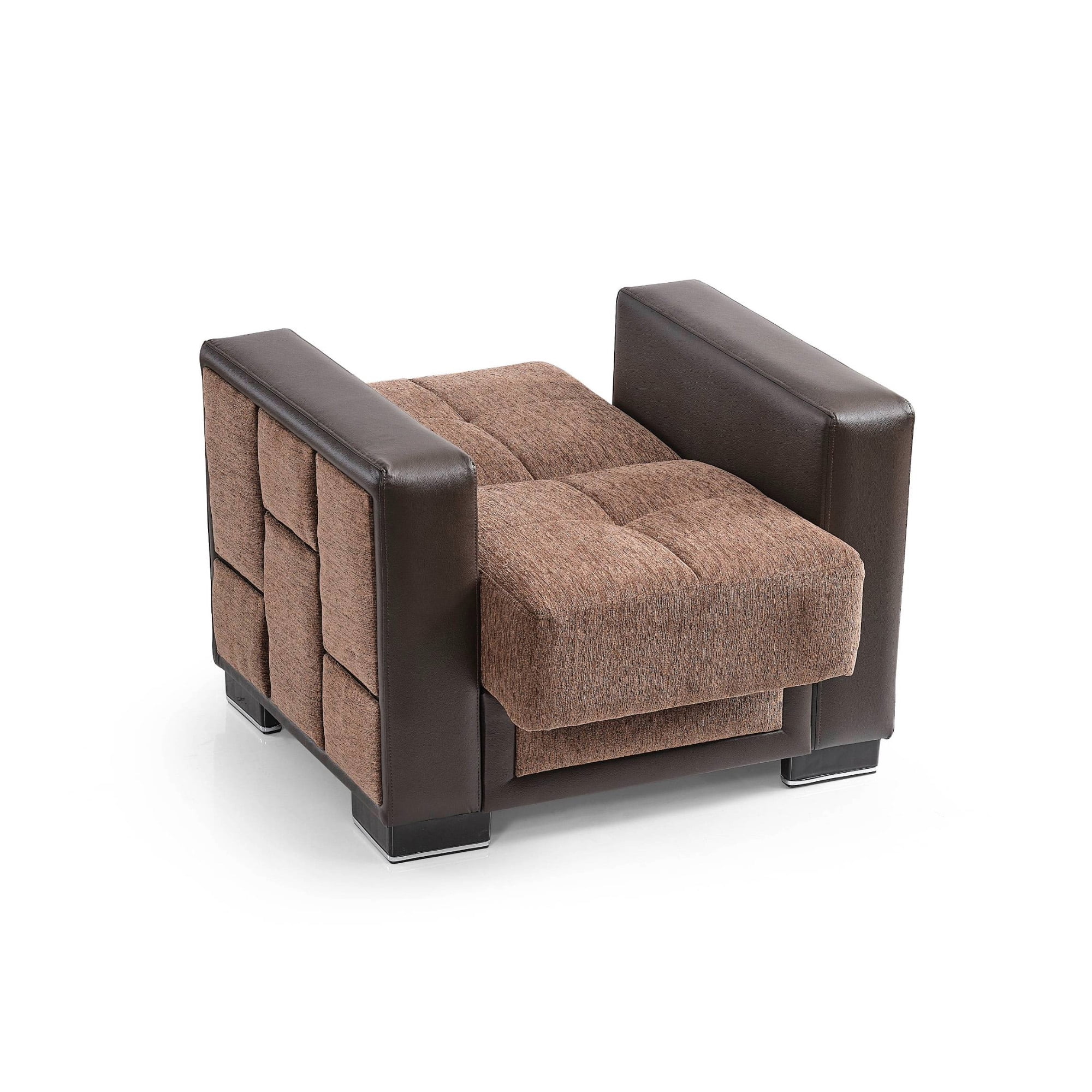 Ottomanson Convertible Accent Chair Chenille Modern Sleeper Armchair with Storage, Brown