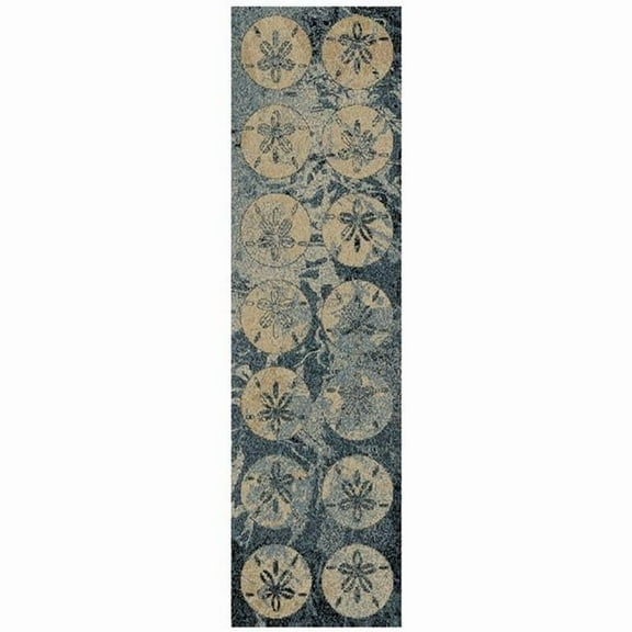Mayberry Rug American Destination Sand Harbor Blue Coastal Area Rug 2'3"x7'7" 8' Runner