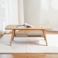 thumbnail image 2 of Hassch 2-Tier Solid Wood Coffee Table with Open Shelf, Modern Cocktail Table, 39.3" Center Table for Living Room, Oak, 2 of 7