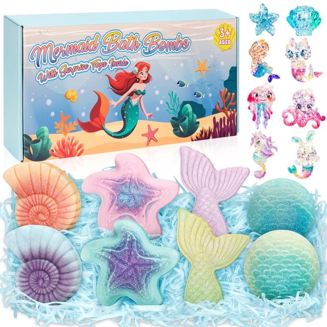 Bombas de baño Toidgy Mermaid con juguetes sorpresa, 8 unidades para niñas