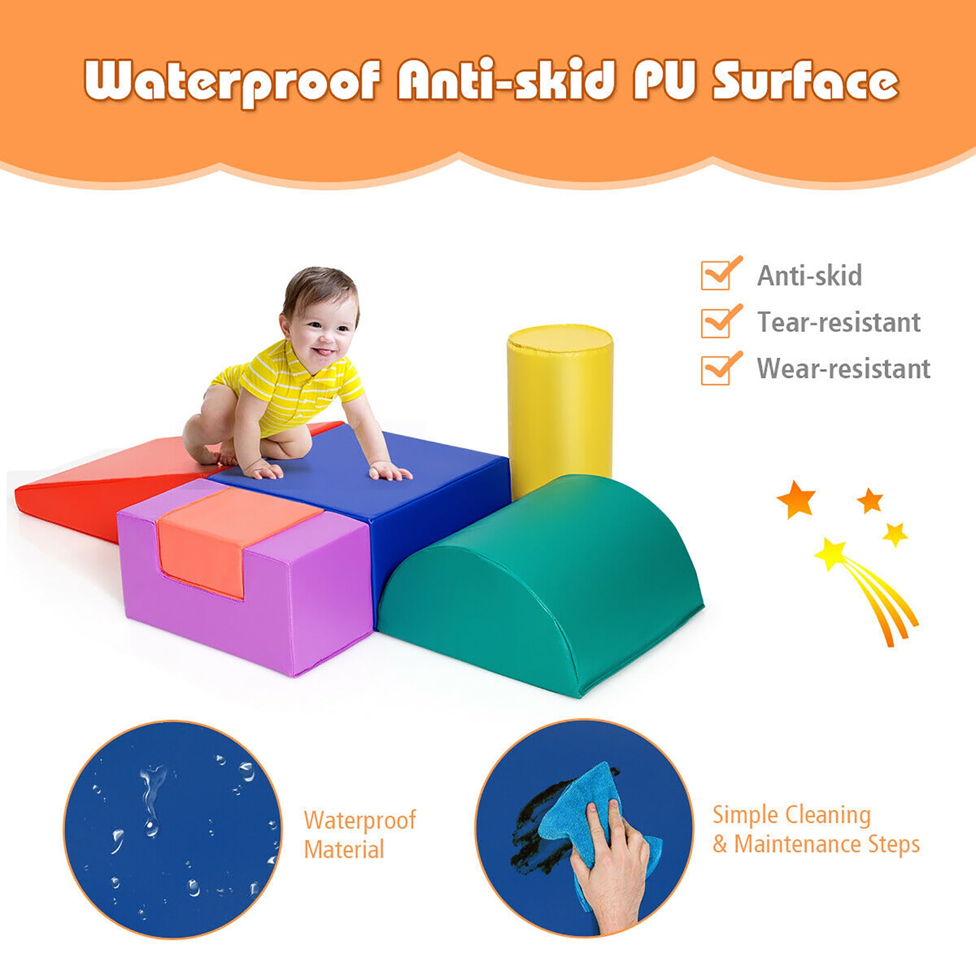 Costway 6 Piece Climb Crawl Play Set Indoor Kids Baby Toddler Soft Safe Foam Blocks Toys