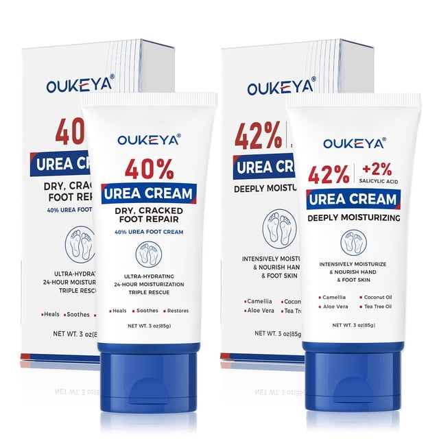 Crema de urea OUKEYA 40%, 85 ml, tubo para pies y manos, paquete de 2