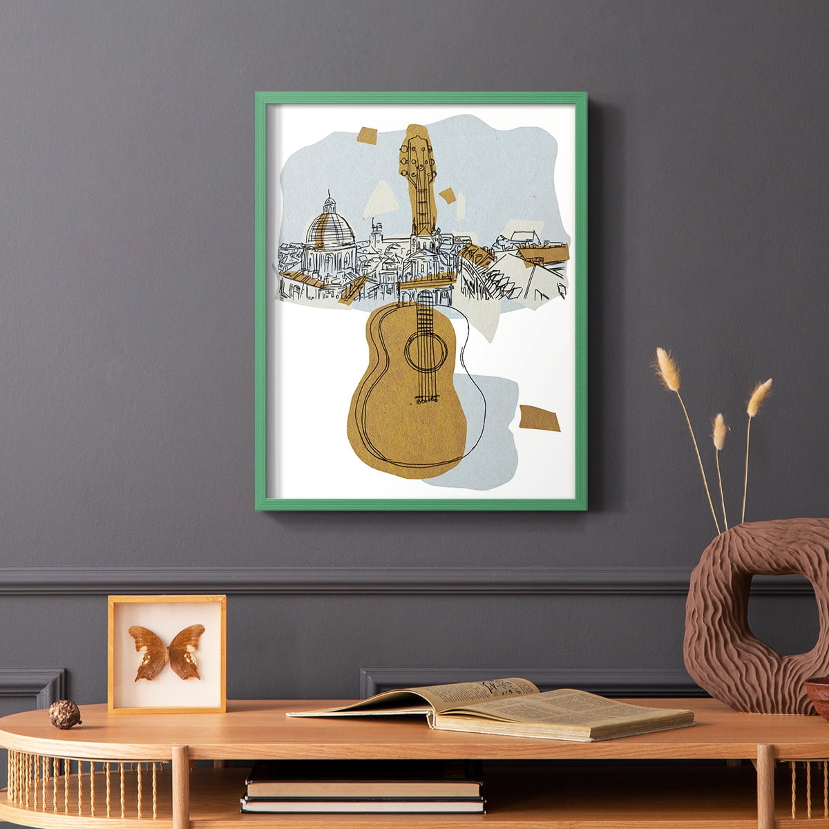 Rehearsal III Framed Print in Green Solid Wood Framed Print No Nail Hanging