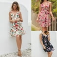 thumbnail image 2 of Women Summer Double Spaghetti Strap Sexy Deep V-Neck Mini Flowy Dress Boho Floral Print Crisscross Backless High Waist A-Line Flare Hem Sundress, 2 of 21