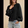 thumbnail image 4 of Sudadera Holgada Informal de Otoño para Mujer, con Cuello en V, Larga y Encaje, Estilo Farol, Estilo Corto Negro L, 4 of 6