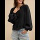 thumbnail image 4 of Sudadera Holgada Informal de Otoño para Mujer, con Cuello en V, Larga y Encaje, Estilo Farol, Estilo Corto Negro XL, 4 of 6