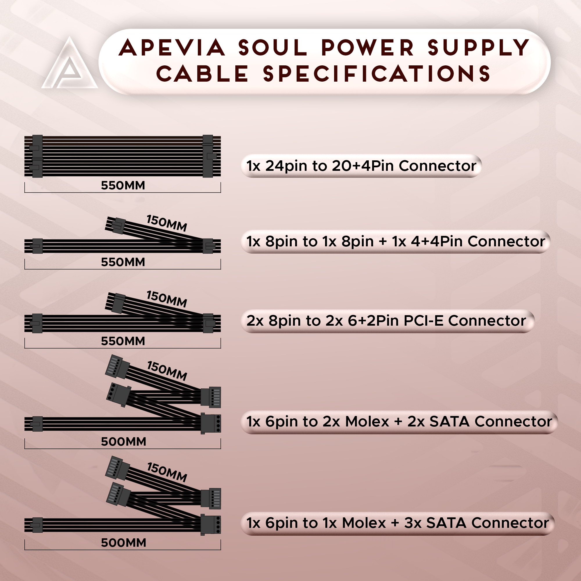 Apevia ATX-SL650W Soul 650W Fully Modular, ATX Active PFC, DC to DC Converter Design 140mm Silent Fan, RoHS Compliance, Gaming Power Supply