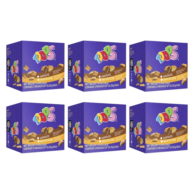Snacks Cereal Relleno TOOPS Caja con 72 pzs 28 grs c/u Sabor Chocolate
