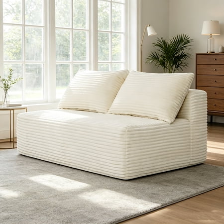 AUU White 69" Plush Fabric L-Shape Cloud Sectional Couch with Dual Chaise (L & R) – Deep Seat 2-Seater Modular Sofa, No Assembly Required for Modern Living Room or Apartment