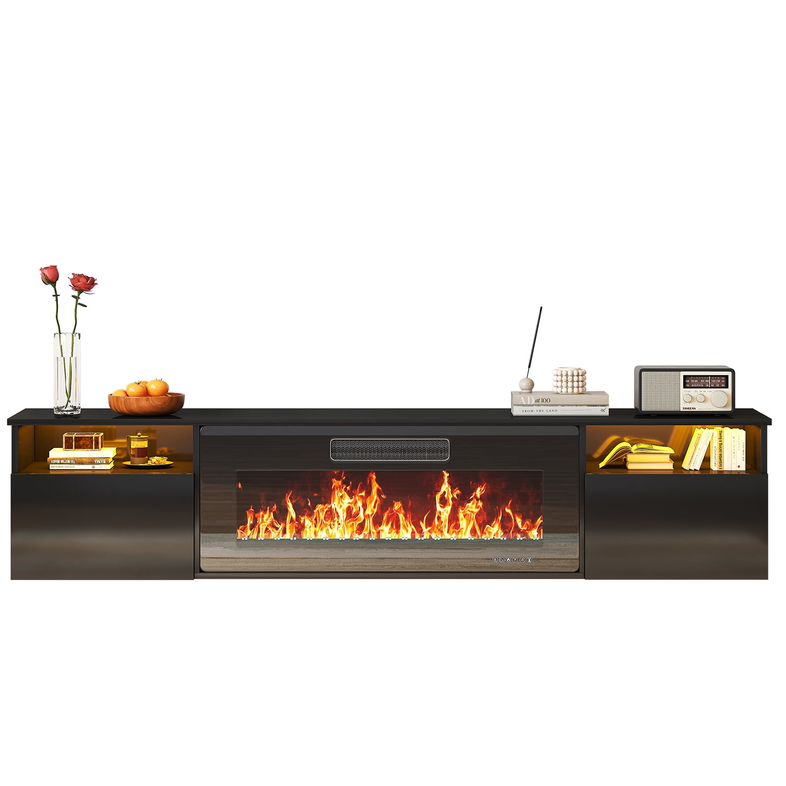 TABU 70" Wall Mounted Electric Fireplace TV Stand, Entertainment Center for TVs up to 80",Black