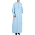 thumbnail image 5 of Men's Long-Sleeved Button-Down Solid Color Printed Shirt Stylish Nightgown Sky Blue,XXL, 5 of 9