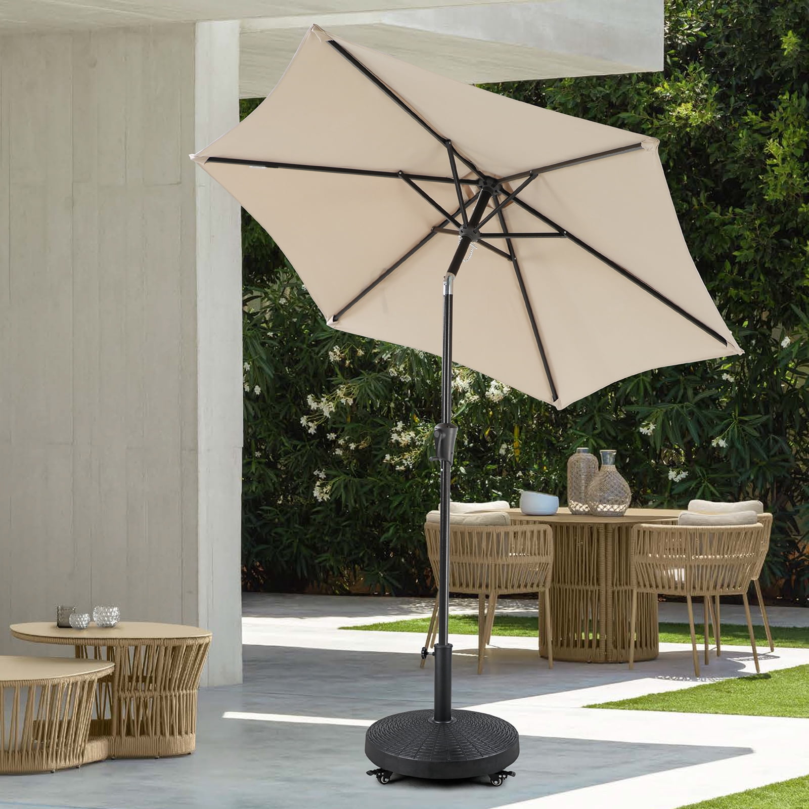 COBANA Patio Umbrella Base with Wheels, Heavy-duty Round Resin Umbrella Stand Weights, 52lbs, Black