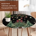 thumbnail image 4 of Black Christmas Round Tablecloth, Fitted Table Cover with Elastic for 55"-60" Round Tables, Xmas Christmas Tree Snowflake Table Cloth Outdoor Indoor Dinning Party Waterproof Tablecloths, 4 of 7