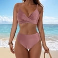 thumbnail image 2 of COMVALUE Women's High Waisted Bikini Sets Push Up Twist Front Spaghetti Straps Ruched Two Piece Swimsuit Bathing Suit (Light Pink, L), 2 of 9