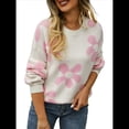 thumbnail image 3 of Suéter de Mujer de Otoño, Larga, Cuello Redondo, Jersey de Punto de Gran Tamaño, Tops Casuales con Estampados. M, 3 of 9