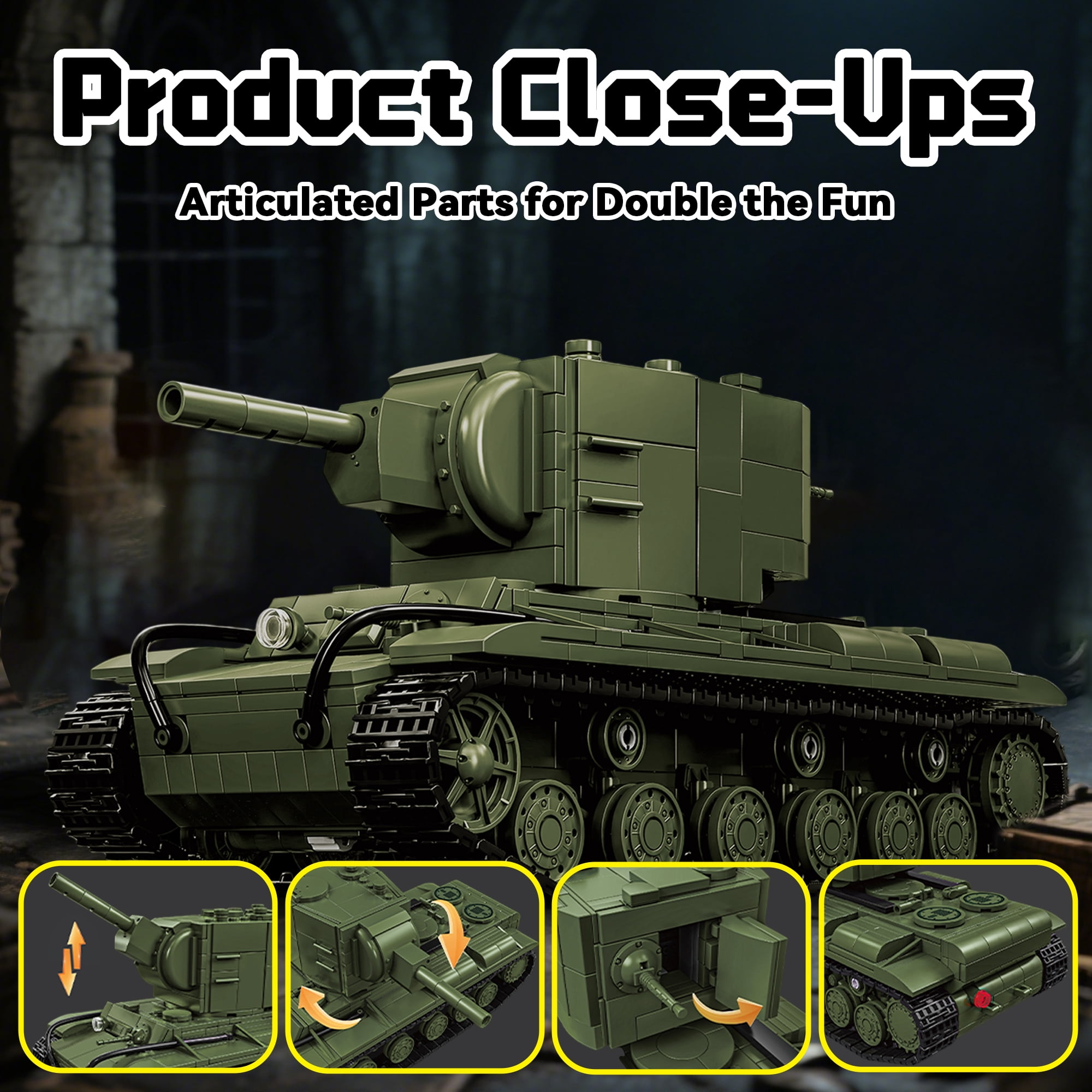 GZBrick KV-2 Heavy Tank Building Sets WW2 Military Toy for Adults Boy Compatible with Lego 1321PCS