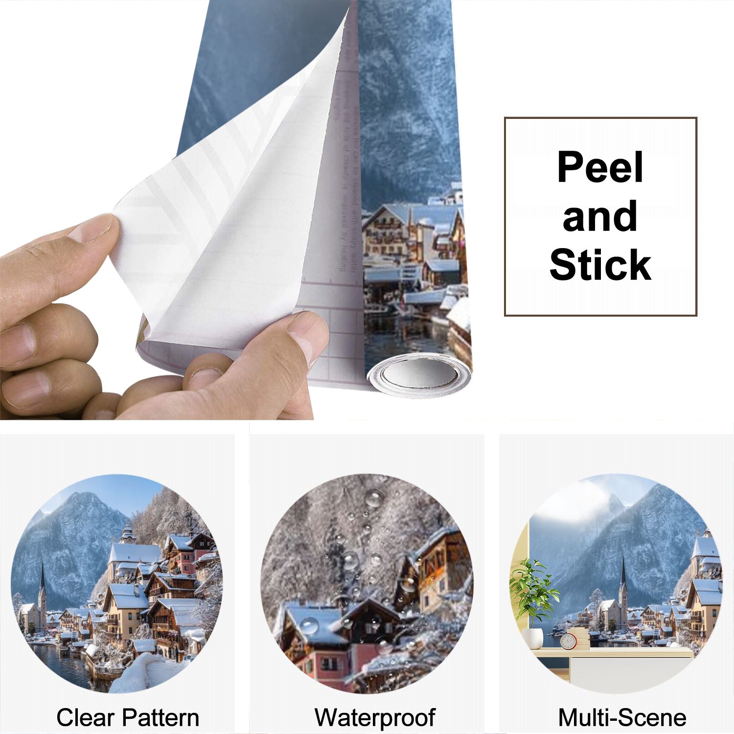 Peel and Stick Wallpaper Classic view Hallstatt winter Salzkammergut Austria Modern Art Wall Mural Decor Self Adhesive and Removable 69in x 98in