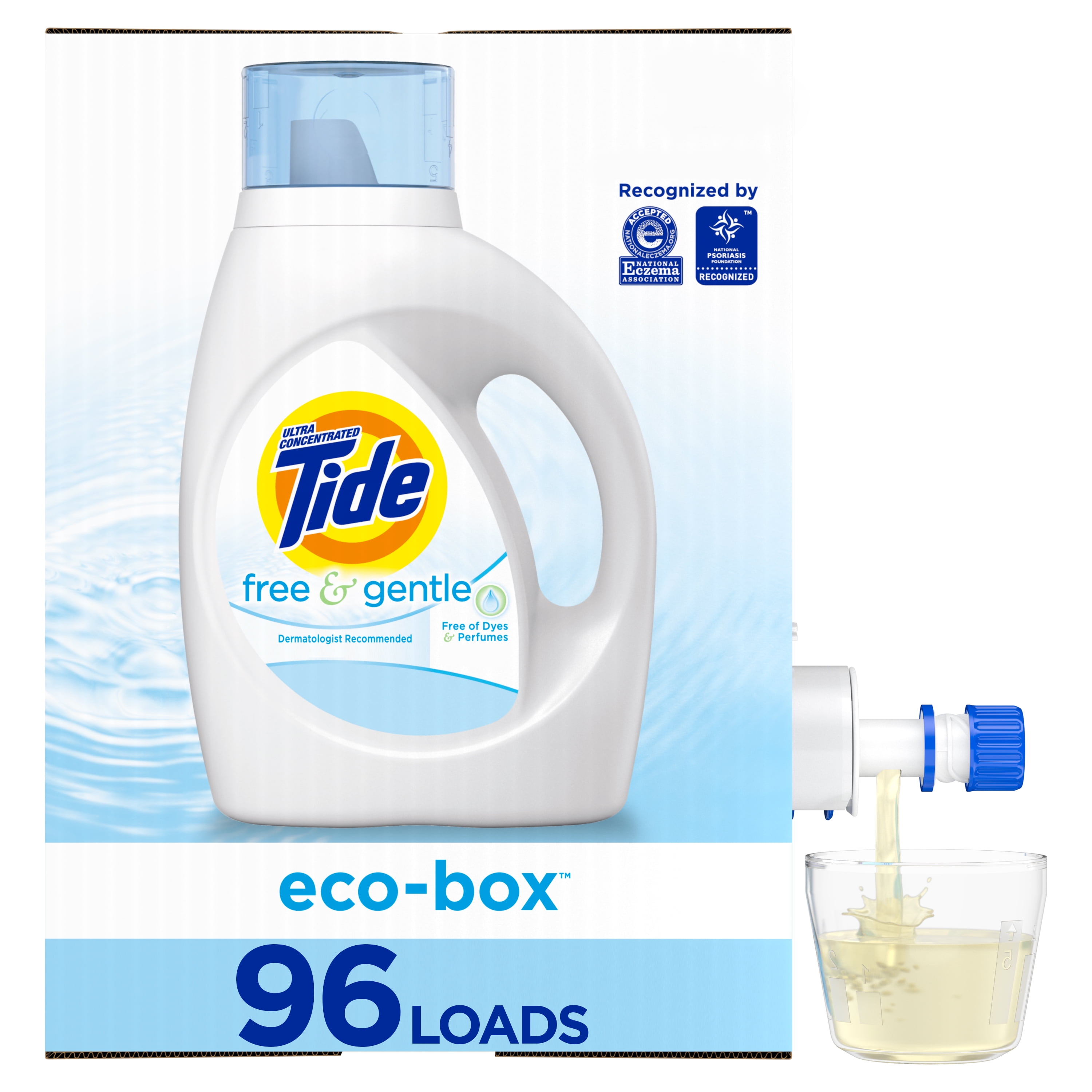 Tide Free & Gentle Liquid Laundry Detergent ecobox, HE Compatible, 105
