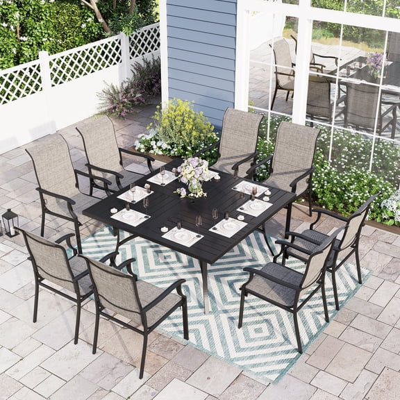 Sophia & William 9 Piece Outdoor Metal Patio Dining Set 60" Square Table and Textilene Chairs Set for 8-Person