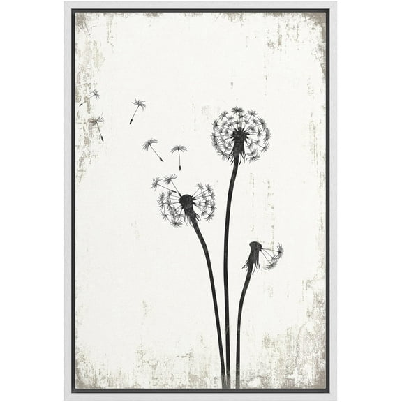 wall26 Framed Canvas Print Wall Art Dandelions in The Wind with Grunge Background Floral Nature Illustrations Modern Art Rustic Dramatic for Living Room, Bedroom, Office - 24"x36" White