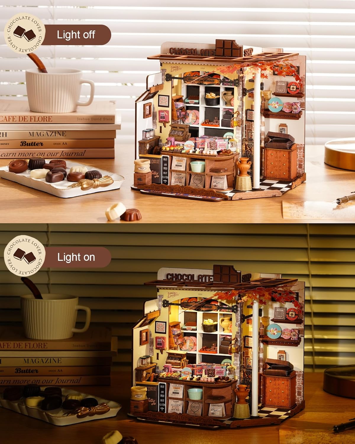 ROBOTIME Henry's Chocolate Shop DIY Miniature House Kit,Mini Wooden Dollhouse Model Building Sets,Tiny House Craft Kits Gifts for Adults Teens