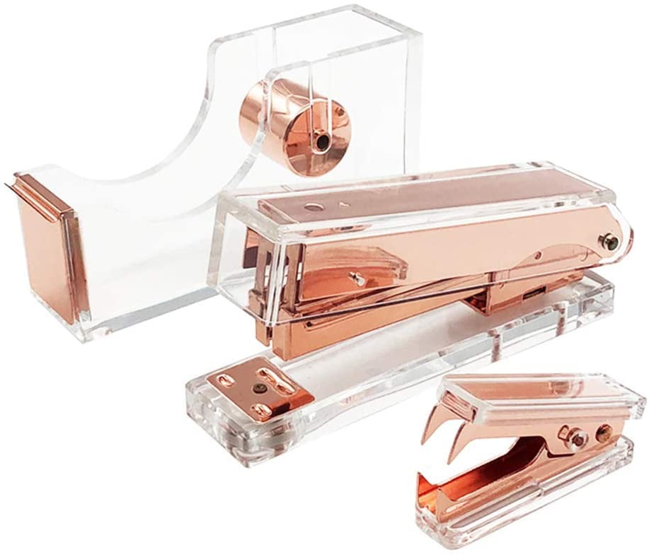 Bail Stapler, Marble Print Rose Gold Stapler Staples Remover Tape