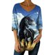 thumbnail image 1 of 3/4 Manga Casual Tops para las Mujeres V-Cuello Suéter Suelto-Ajuste Impreso Top Moda Casual para la Primavera Y el Verano, 1 of 5