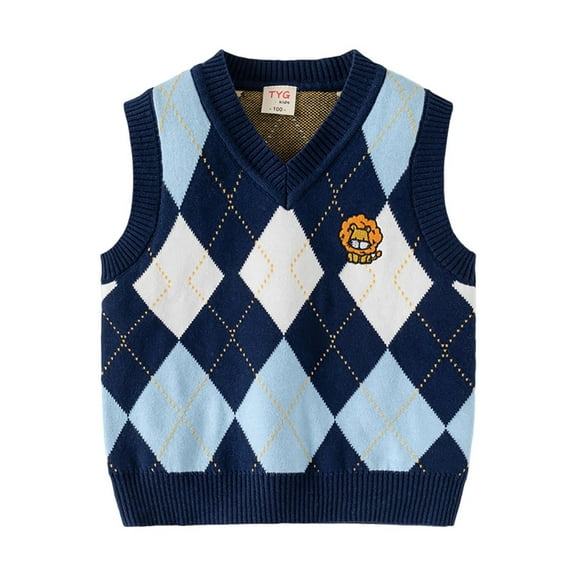 ZACPNCV V Neck Knitted Vests for Boys Girls Sleeveless Sweater Vest Pullover Knitwear Crop Tops Kids School Uniform Clothes Navy 1-2 Years