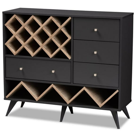 Bowery Hill Mid-Century Wood Wine Cabinet in Dark Grey and Oak