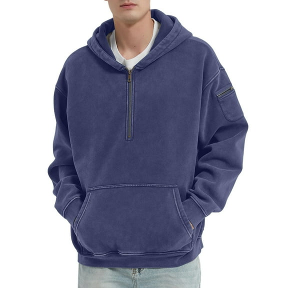 LWavelet Mens Half Zip Pullover Hoodie Casual Loose Fit Sweatshirt with Kangaroo Pocket Long Sleeve Hooded Top for Everyday Wear
