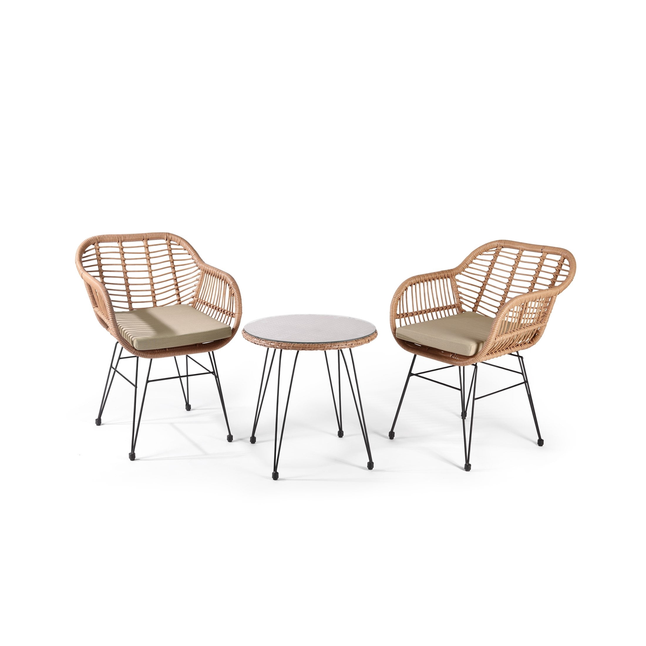 Crescent 3-Piece Outdoor Wicker Patio Bistro Set with Cushions Beige