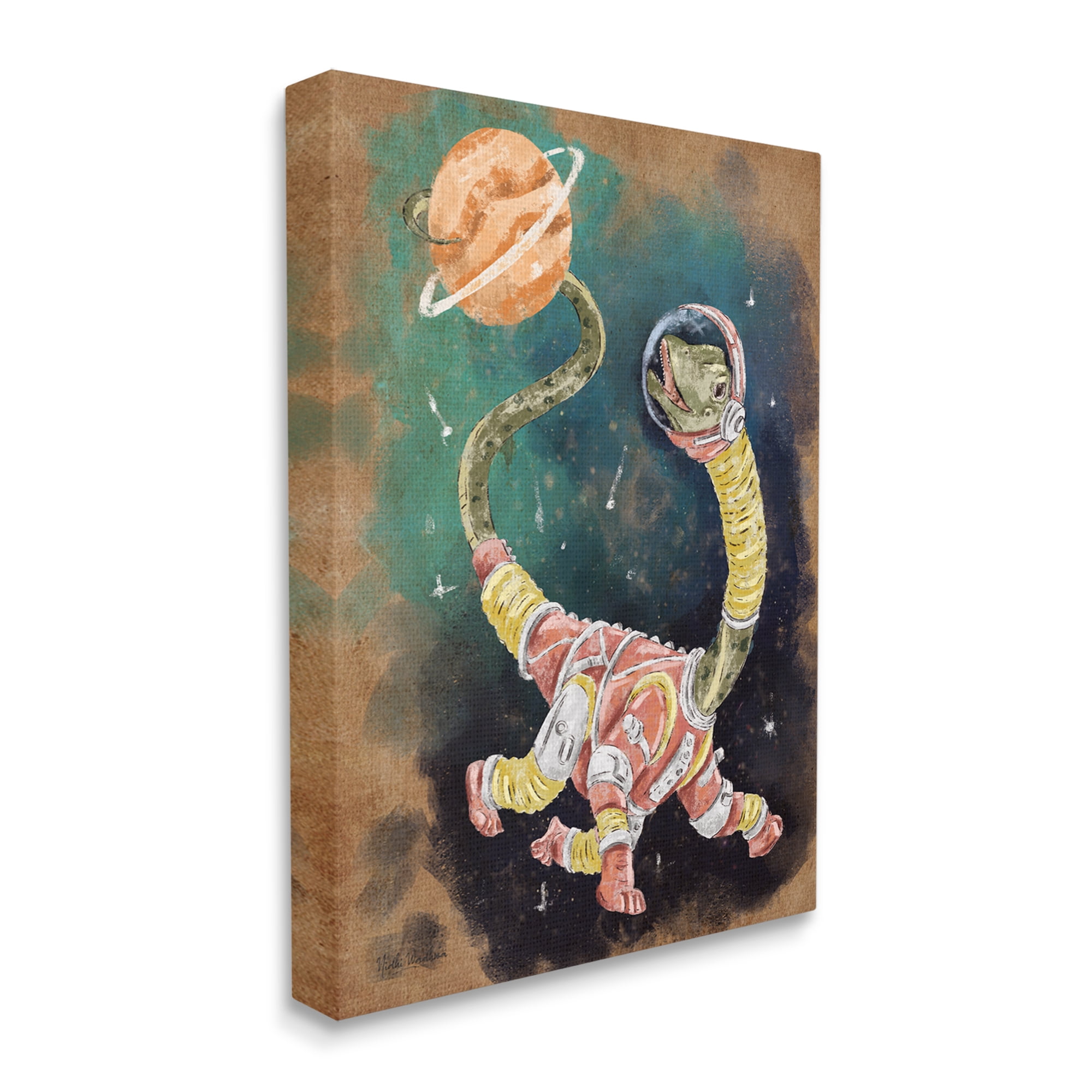 Stupell Industries Dinosaur in Outer Space Animals & Insects Painting Gallery Wrapped Canvas Print Wall Art, 16 x 20