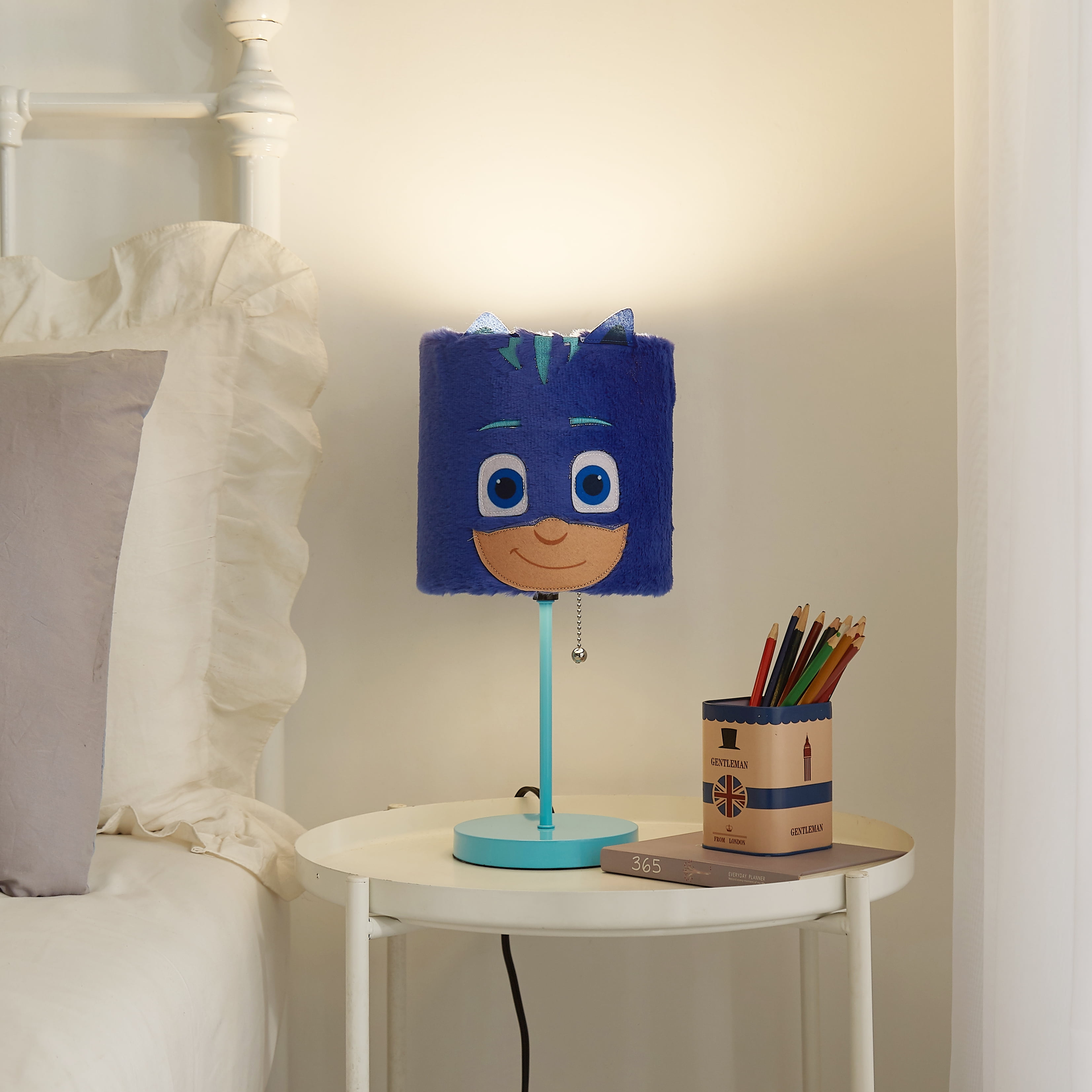 Pj Masks Soft Blue Plush Kids Table Stick Lamp Light, Plug-in, 15", Metal Finish Base