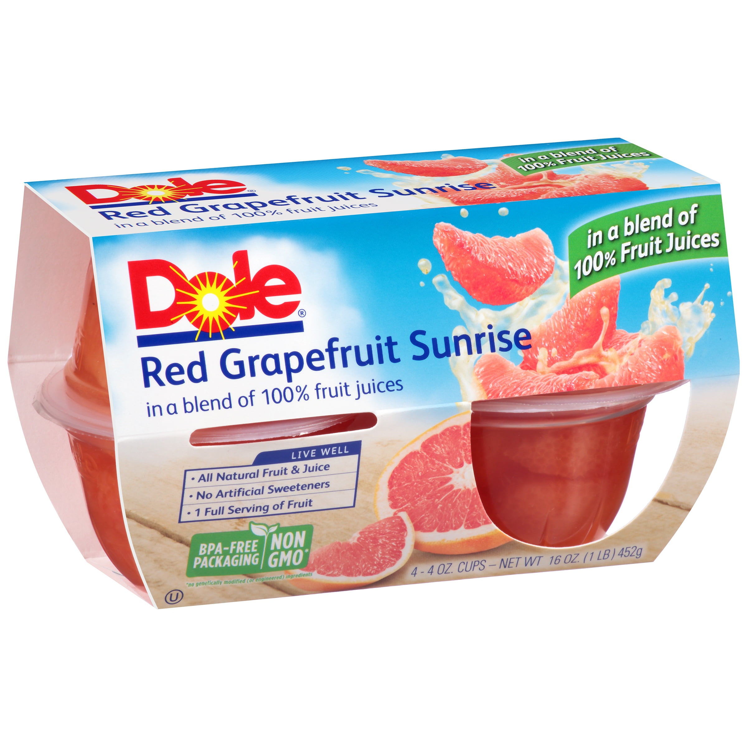 Dole Red Grapefruit Sunrise in a Blend of 100% Fruit Juices 4-4 oz. Cups by Dole Packaged Foods. LLC