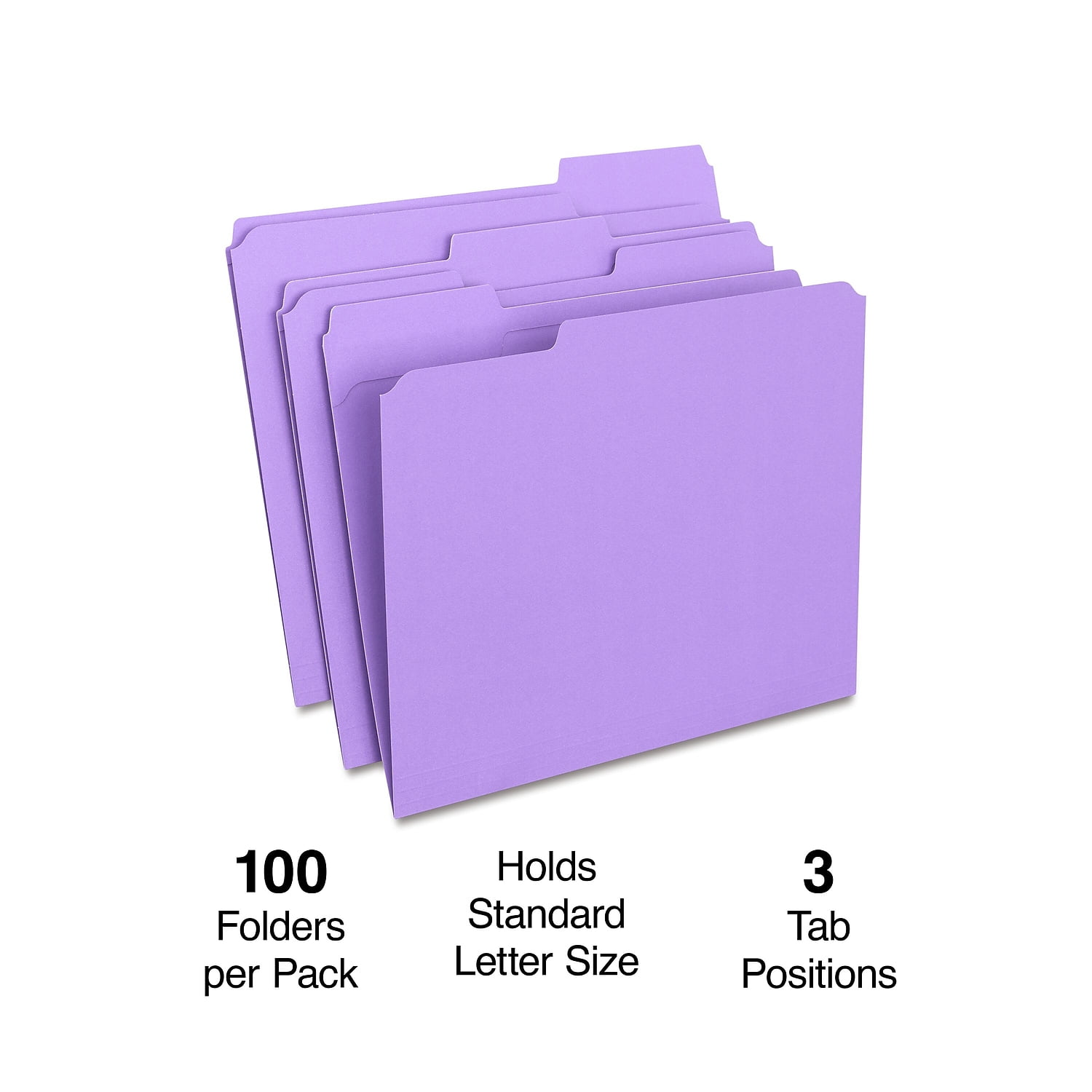 Staples File Folders Reinforced 3-Tab Letter Size Purple 100/Box (508945) TR508945/508945