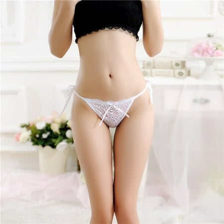 

DENGDENG Thong Underwear Women Sexy G String Low Rise Lace Tie Side String Briefs White