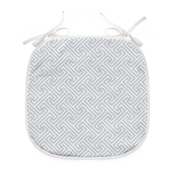 Grey and White Dining Chair Pad, Labyrinth Maze Style Pattern Grid Retro Pattern with Angled Lines, Water Resistant Pillow with Straps for Seats, 4 Pieces Set, Pale Grey and White, by Ambesonne